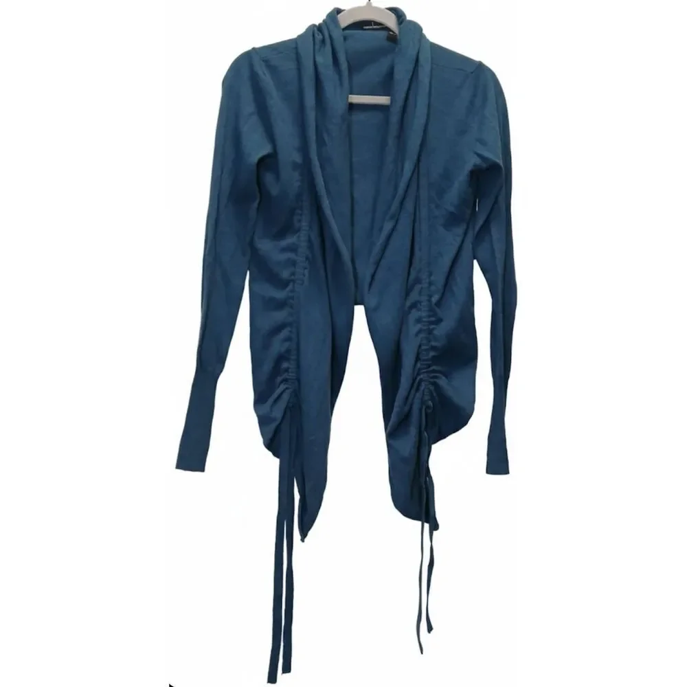 Moda int womens small cobalt blue cotton cashmere sweater cardigan ruched